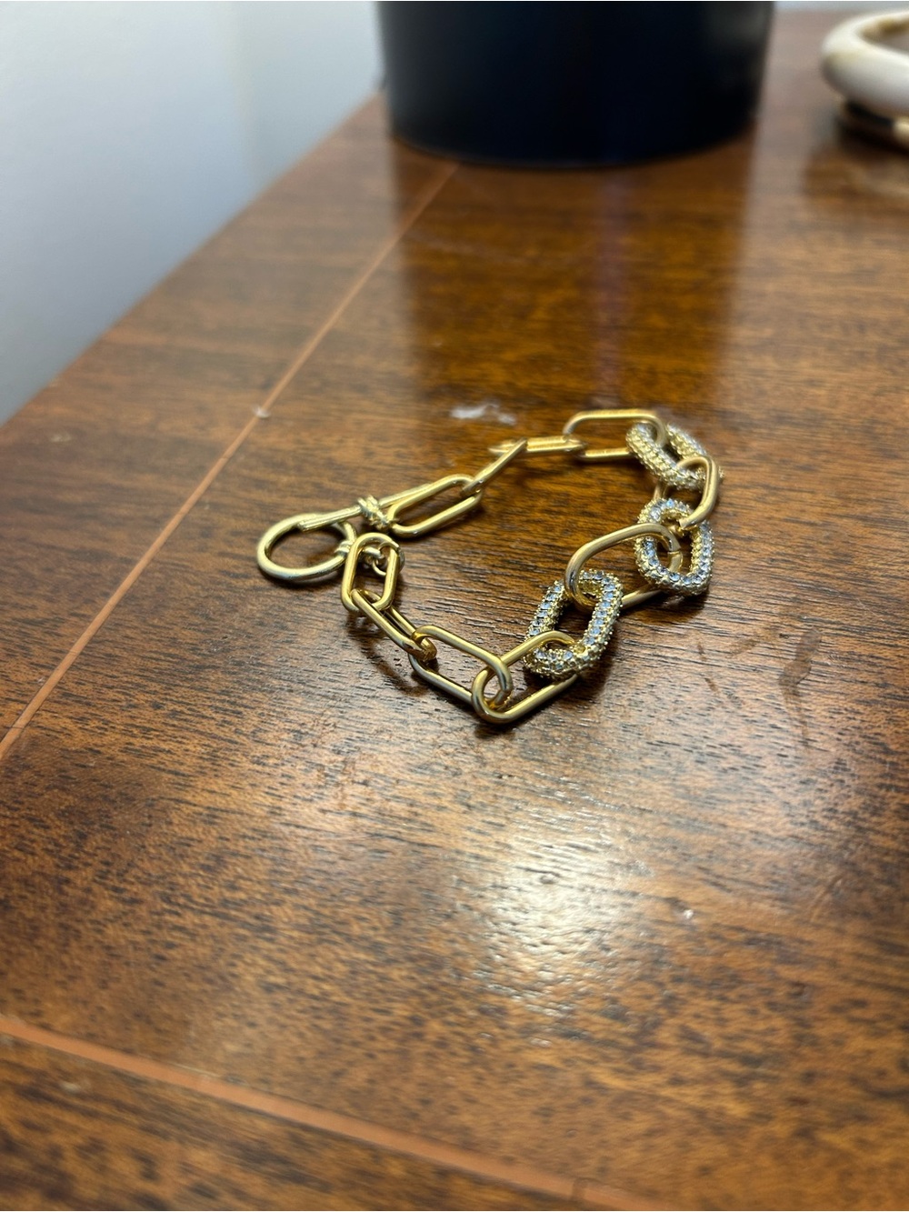 Gold Link Bracelet with Pavé Crystal Accents - Women Jewelry